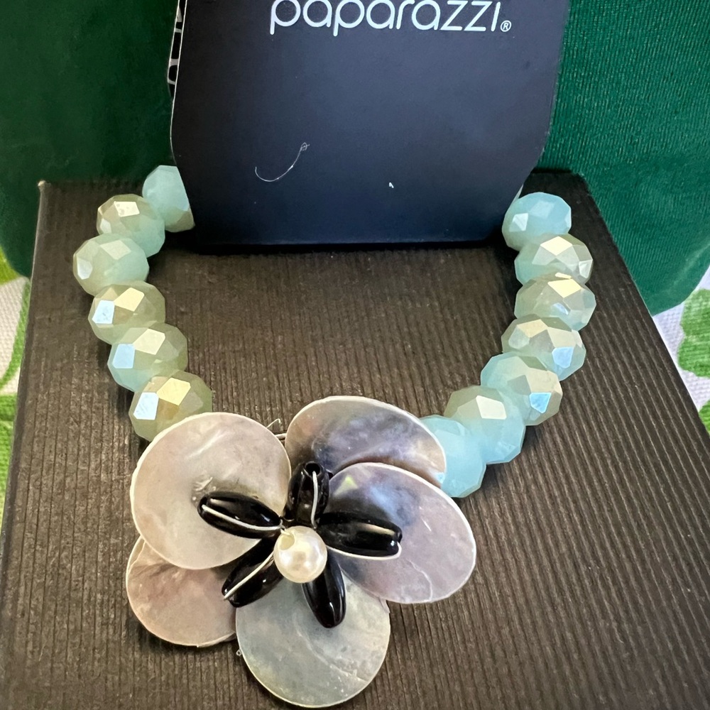Paparazzi Aqua and Black Floral Necklace